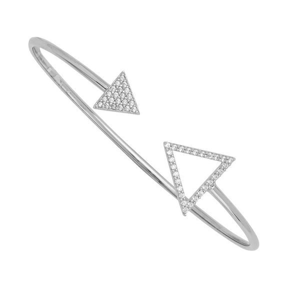 Sterling Silver Rhodium Plated Small and Large Triangle Cubic Zirconia Element Cuff Bangle Bracelet