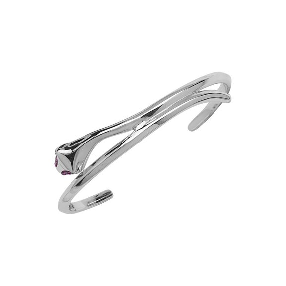 Sterling Silver Rhodium Plated Snake Cuff Cubic Zirconia Bangle Bracelet