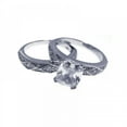 thumbnail image 1 of Sterling Silver Rhodium Plated Solitaire Ornate Wedding Ring Set White CZ Jewelry Female Size 8, 1 of 4