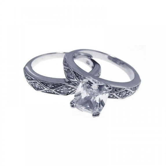 Sterling Silver Rhodium Plated Solitaire Ornate Wedding Ring Set White CZ Jewelry Female Size 8