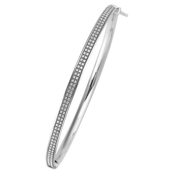 Sterling Silver Rhodium Plated Sparkle 3.85mm 2row Glitter Bangle Bracelet - 4.3 Grams - 7.50 Inch