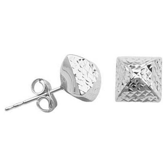 Sterling Silver Rhodium Plated Sparkle-Cut Pyramid Post Earrings - 1.3 Grams
