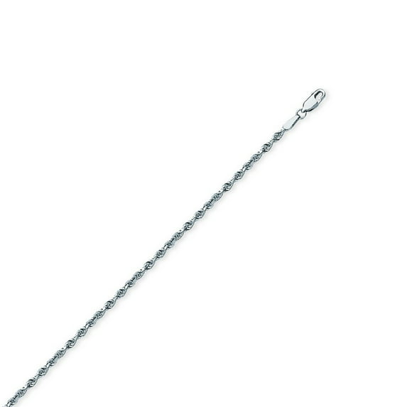 Sterling Silver Rhodium Plated Sparkle-Cut Rhodium Rope Chain Ankle Bracelet 2mm - 10 Inch