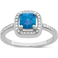 thumbnail image 1 of Sterling Silver Rhodium-Plated Square Blue Created Opal Cz Ring (Size 8) Made In China qr6574-8, 1 of 5