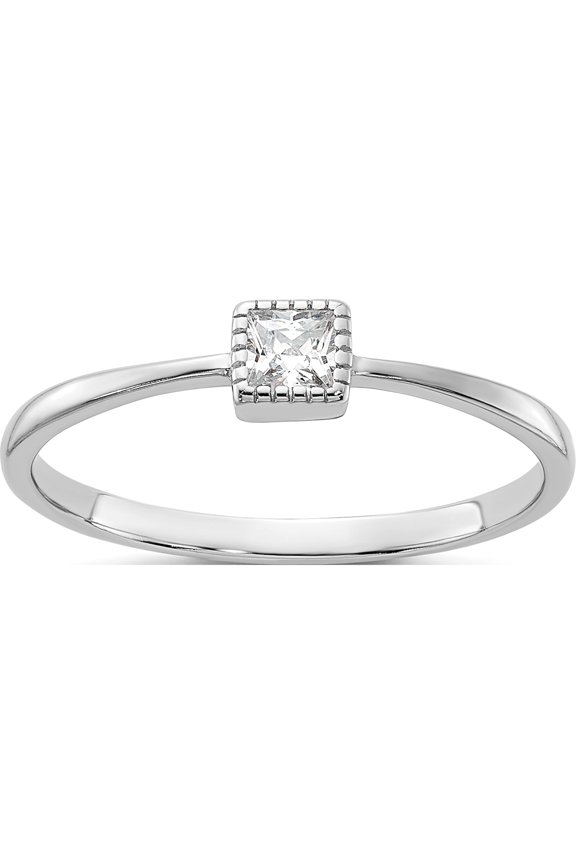 Sterling Silver Rhodium-Plated Square Cz Ringsize 8 (Width 1.6) - Jbsp