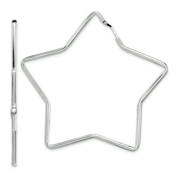 Sterling Silver Rhodium-Plated Star Hoop Earrings