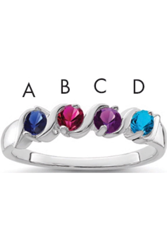 Sterling Silver Rhodium-Plated Synthetic 4 Stone Mother's Ring (Size 7) Made In United States xmr11/4ss