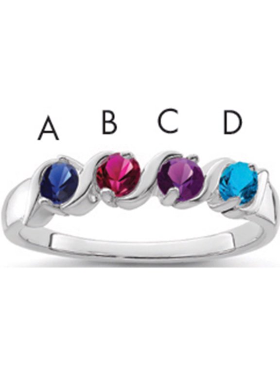 Sterling Silver Rhodium-plated Synthetic 4 Stone Mother's Ring