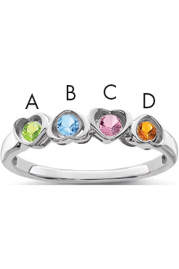 Sterling Silver Rhodium-Plated Synthetic 4 Stone Mother's Ring (Size 7) Made In United States xmr85/4ss-7