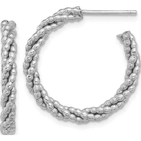 Sterling Silver Rhodium-Plated Textured Twisted C-Hoop Earrings (Width 24) (Length 24) - Jbsp