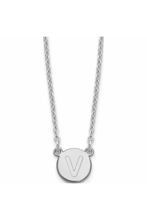 Sterling Silver Rhodium-plated Tiny Circle Block Letter V Initial Necklace
