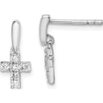 thumbnail image 1 of Sterling Silver Rhodium-Plated Tiny Cz Cross Dangle Post Earrings Made In Thailand qe15231, 1 of 5