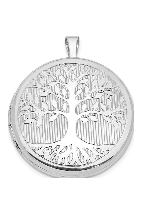 Sterling Silver Platinum-plated Tree Design Round Locket