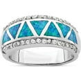 thumbnail image 1 of Sterling Silver Rhodium-Plated Triangle Lab Created Blue Opal & Cz Ring (Size 8) Made In China qr6991-8, 1 of 5