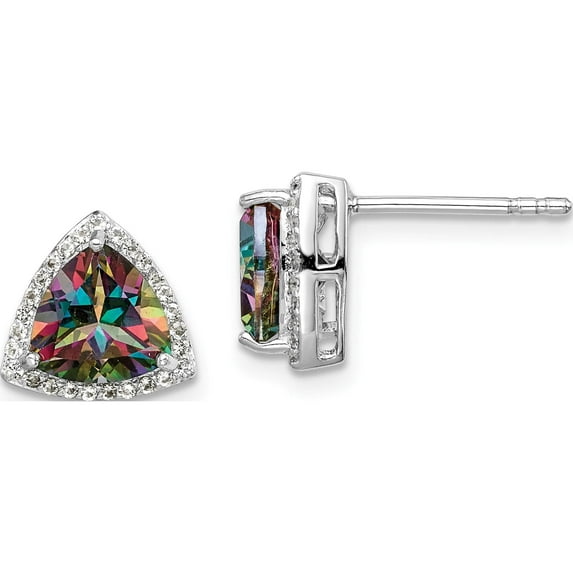 Sterling Silver Rhodium-Plated Trillion Mystic Fire/White Topaz Earrings (10 X 10) Made In Thailand qe14272