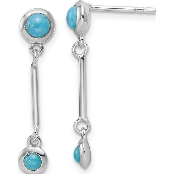 Sterling Silver Rhodium-Plated Turquoise Drop Dangle Earrings (Width 5.7) (Length 27) - Jbsp