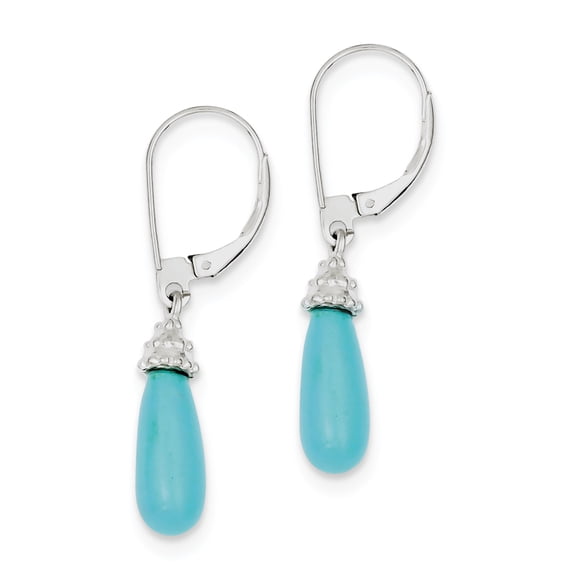 Sterling Silver Rhodium-Plated Turquoise Stone Dangle Earrings (37 X 6) Made In India qe9453