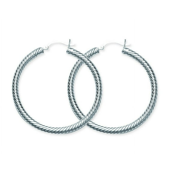 Sterling Silver Rhodium Plated Twist Hoop Textured Earrings Rhodium - 8.1 Grams