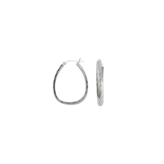 Sterling Silver Rhodium Plated Twist Oval Hoop Earrings - 3.1 Grams