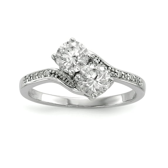 Sterling Silver Rhodium-Plated Two Stone Cz Bypass Ring (Size 7) Made In China qr6707-7