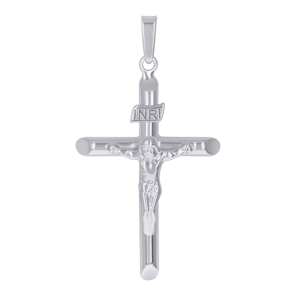 Sterling Silver Rhodium Plated Unisex Religious Inri Crucifix Charm Pendant