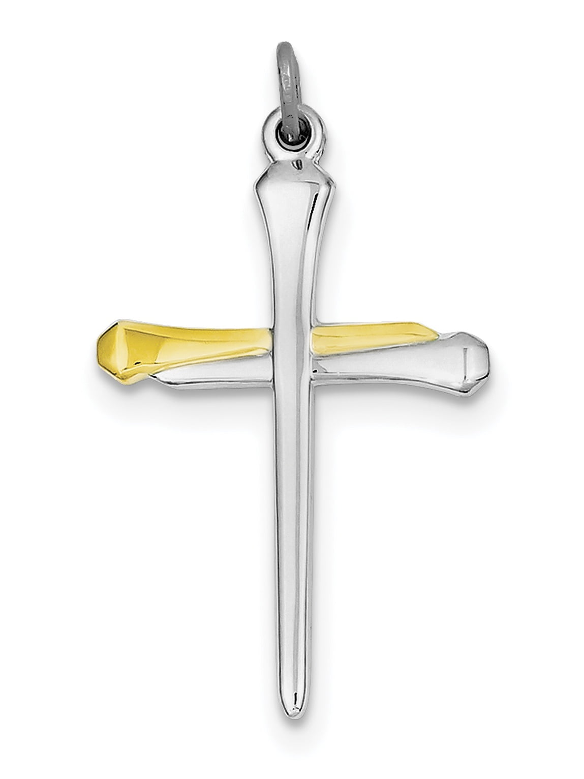 Sterling Silver Rhodium-Plated & Vermeil Nail Cross Pendant (36 X 22) Made In United States qc3265