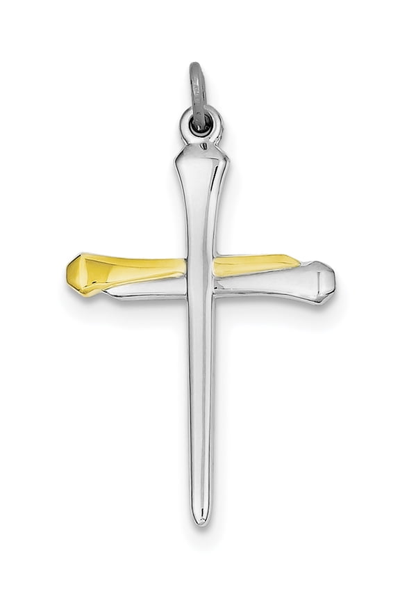 Sterling Silver Rhodium-Plated & Vermeil Nail Cross Pendant (36 X 22) Made In United States qc3265
