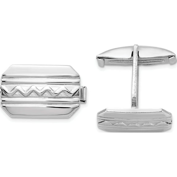 Sterling Silver Rhodium-Plated Wave Design Cuff Links (15 X 11) Made In Italy qq622