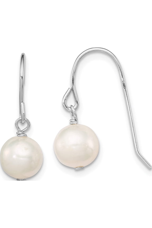Sterling Silver Rhodium-plated 7-8mm White Semi-Round Freshwater Cultured Pearl Dangle Earrings
