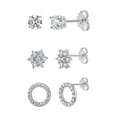 thumbnail image 1 of Sterling Silver Rhodium Plated White Cubic Zirconia 3 Piece Cluster, Circle and Stud Earrings Set, 1 of 1