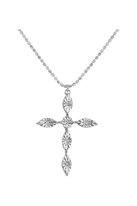Sterling Silver Rhodium Plated White Cubic Zirconia Cross Necklace 18 Inches