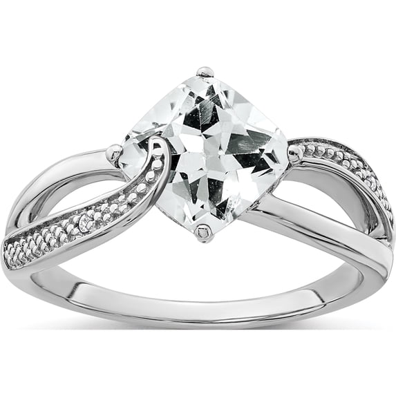 Sterling Silver Rhodium-Plated White Topaz And Diamond Ringsize 7 (Width 1.3 To 5.9) - Jbsp