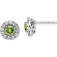 thumbnail image 1 of Sterling Silver Rhodium Plated White Topaz And Peridot Round Earrings (9 X 9) Made In India qe9993pe, 1 of 5