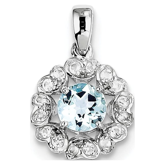Sterling Silver Rhodium Plated White Topaz Aquamarine Pendant - .84 cwt - Measures 21x13mm Wide
