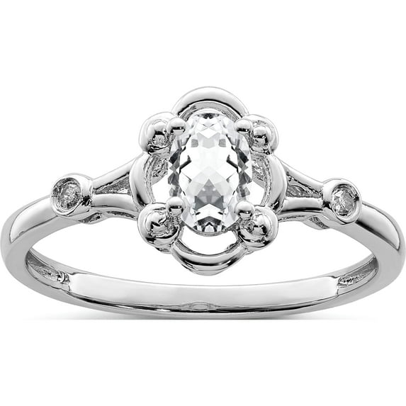 Sterling Silver Rhodium-Plated White Topaz & Diam. Ring (Size 5) Made In India qbr21apr-5