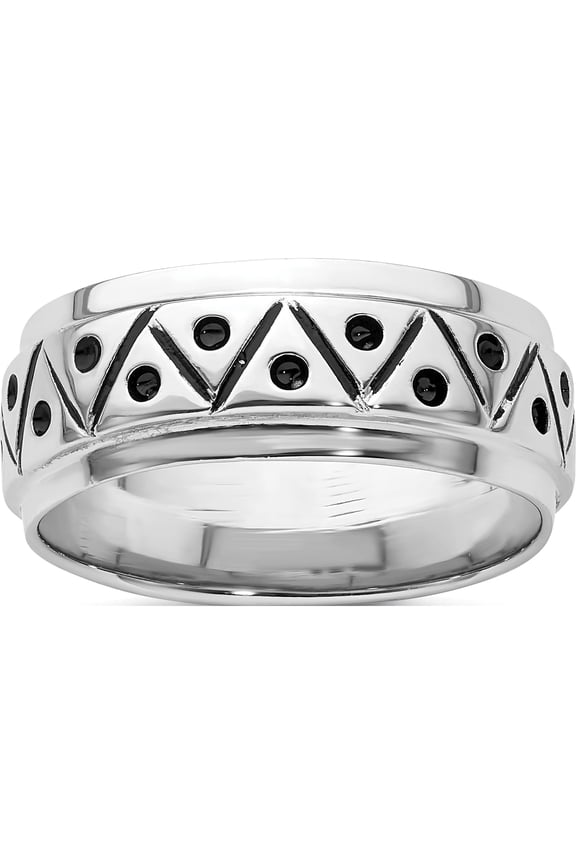 Sterling Silver Rhodium-Plated With Antiqued 9Mm Zig Zag Band Ringsize 10 (Width 9) - Jbsp