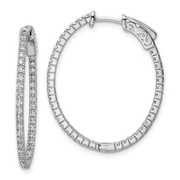 Sterling Silver Rhodium Plated With Cubic Zirconia Hinged Oval Hoop Earrings - Measures 29x23mm Wide