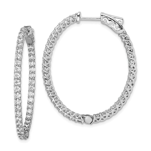Sterling Silver Rhodium Plated With Cubic Zirconia Hinged Oval Hoop Earrings - Measures 36x29mm Wide