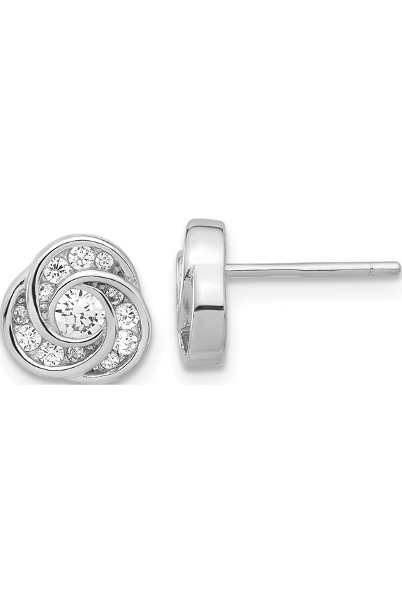 Sterling Silver Rhodium-Plated With Cz Love Knot Post Earrings (Width 8.6) (Length 8.6) - Jbsp