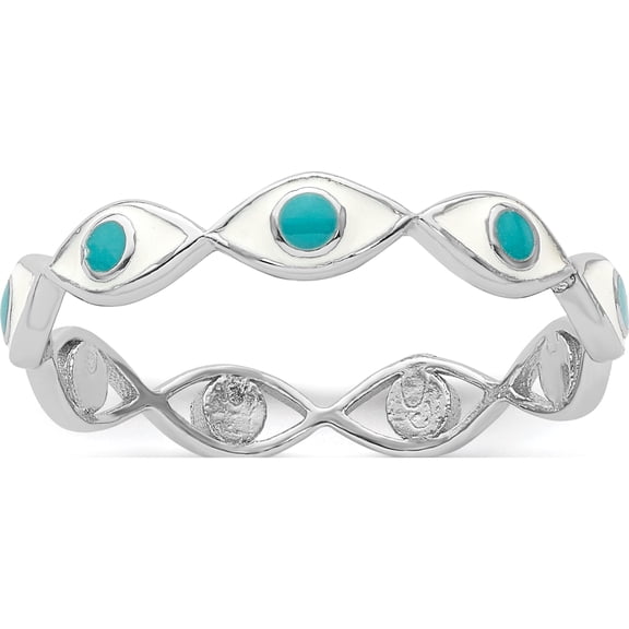 Sterling Silver Rhodium-Plated With Enamel Evil Eye Ringsize 6 - Jbsp