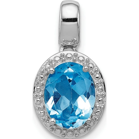 Sterling Silver Rhodium-Plated With Light Swiss Blue Topaz Oval Pendant (18 X 10) Made In India qp3043bt