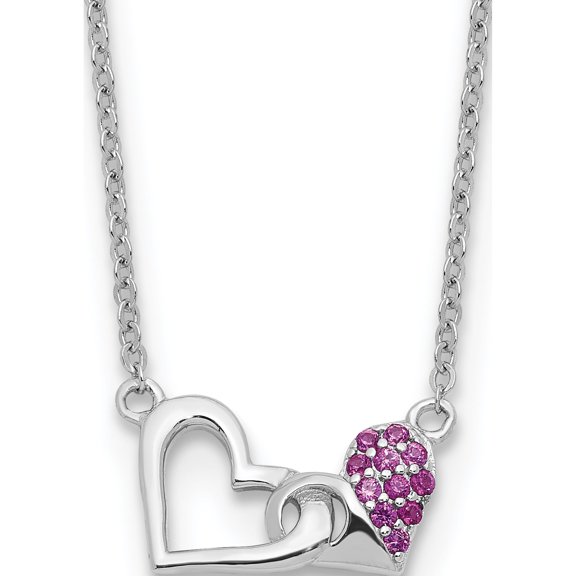 Sterling Silver Rhodium-Plated With Pink Cz Hearts 16In W/2In Ext Necklace (Width 8.05) (Length 18) - Jbsp