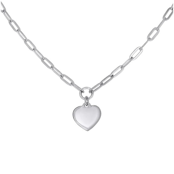 Sterling Silver Rhodium Plated Womens Heart Charm Necklace 20 Inches