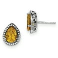 thumbnail image 1 of Sterling Silver Rhodium Polished Citrine & Cubic Zirconia Post Earrings, 1 of 3
