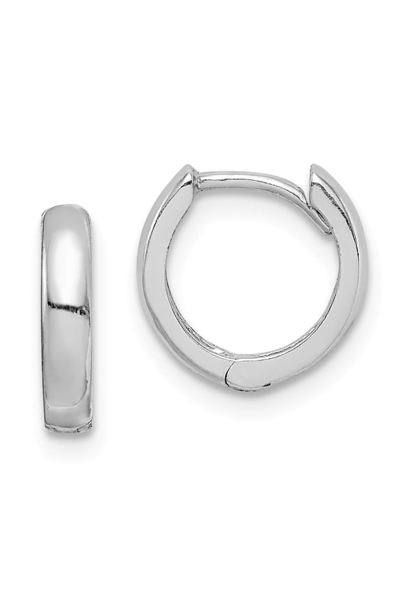 Sterling Silver Rhodium Polished Hinged Hoop Earrings - 1.1 Grams - Measures 10x10mm Wide 2mm Thick
