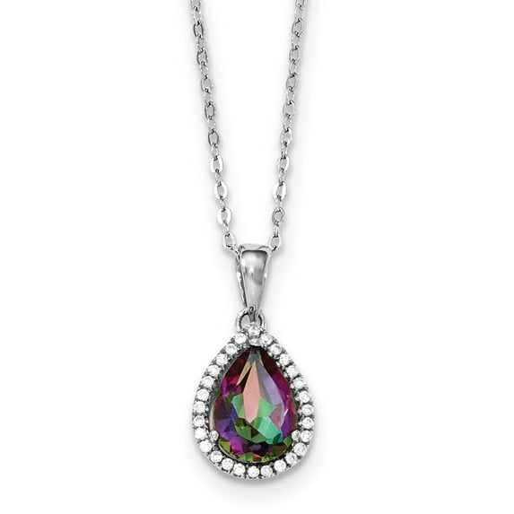 Sterling Silver Rhodium Polished Mystic Topaz & CZ Necklace QG4069JUN