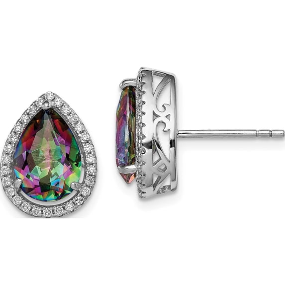 Sterling Silver Rhodium Polished Mystic Topaz & Cz Post Earrings (14 X 11) Made In China qe12637jun