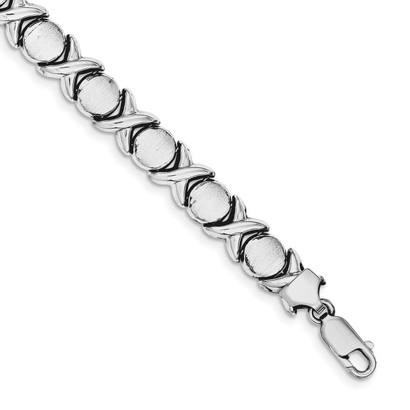 Sterling Silver Rhodium Polished and Brushed Xs And Os Bracelet - 7.25 Inch - Measures 9mm Wide