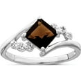 thumbnail image 1 of Sterling Silver Rhodium Princess-Cut Smoky Quartz & Diamond Ring (Size 7) Made In Thailand qr2798-7, 1 of 5