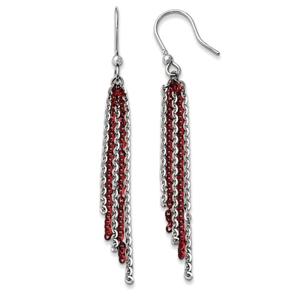 Sterling Silver Rhodium & Red Flash-Plated Chain Dangle Earrings